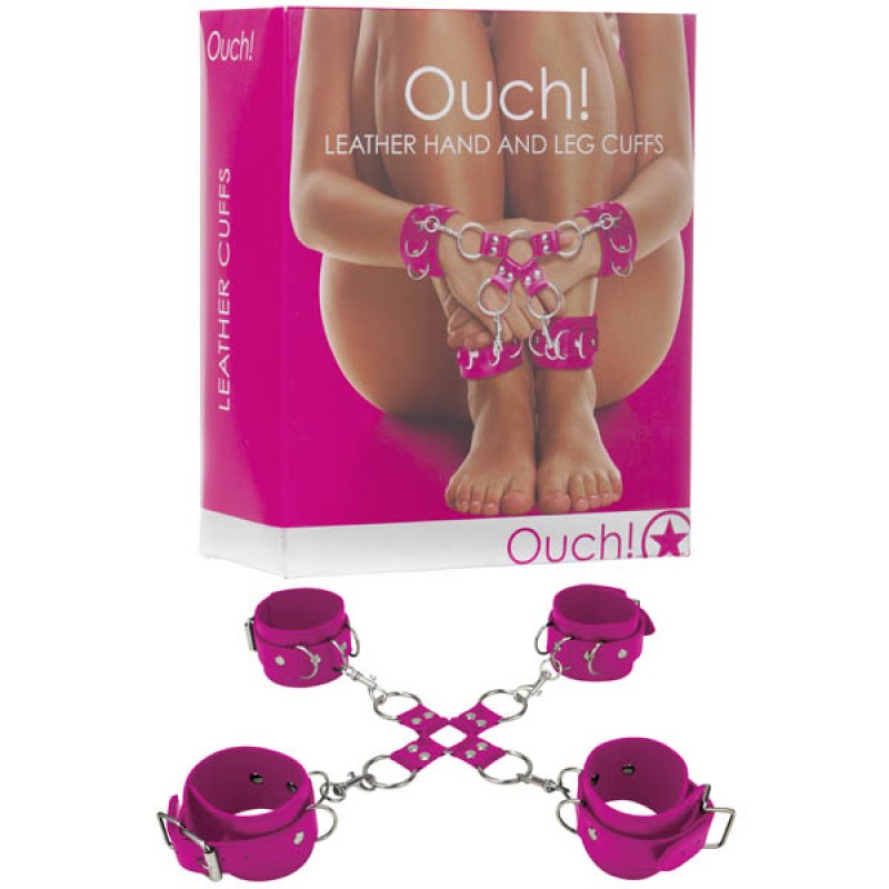 OUCH! Leather Hand and Legcuffs - Pink